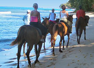 Riding on a Barbados beach!