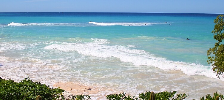 Surf's up on the west coast of Barbados