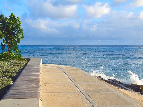 One of many seating areas along the Barbados south coast boardwalk
