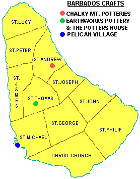 Map of Barbados showing potteries Map of Barbados showing potteries