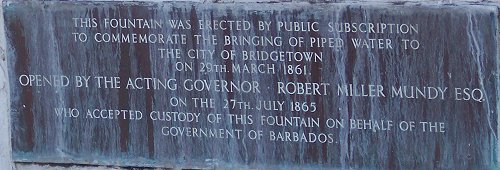 Plaque on the Dolphin Fountain in Barbados