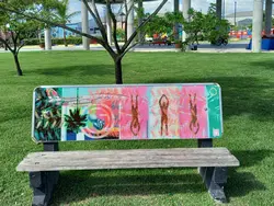 Bench featuring thought-provoking artwork