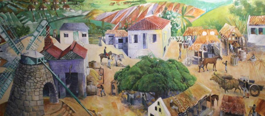 Painting depicting plantation life in Barbados in the 1800;s