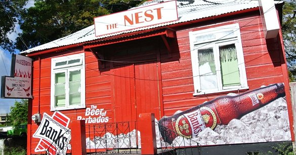 Barbados rum shop with Banks Beers logo