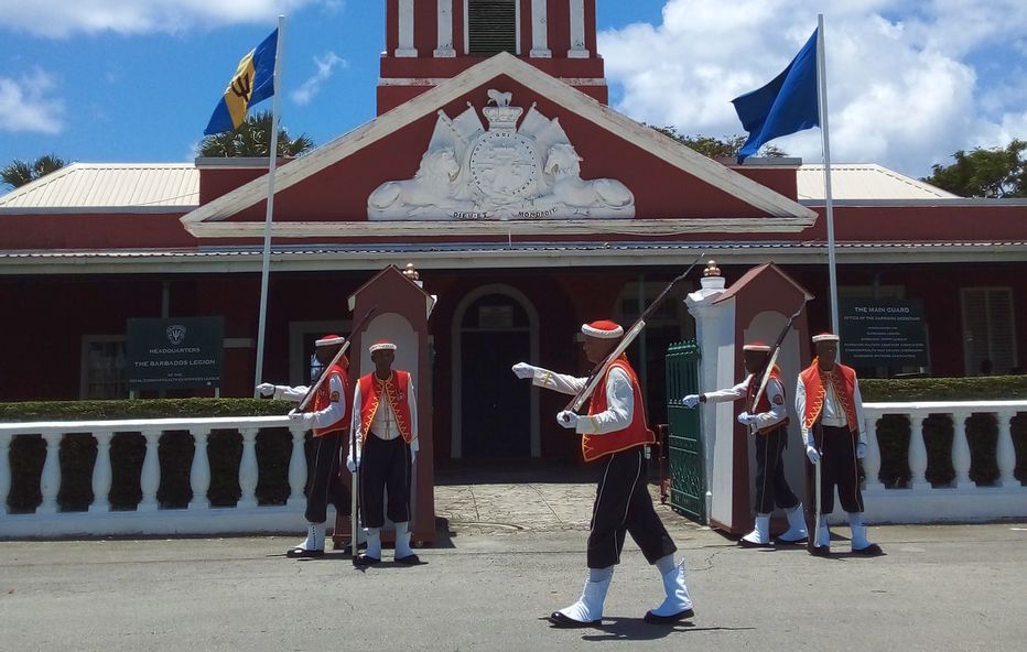 Sentries in their traditional Zouave uniforms take part in the ceremony.