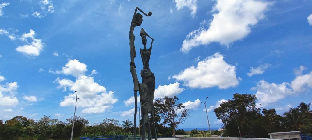 Monument at Rock Hall Freedom Village in Barbados - a symbol of strength and resilience.