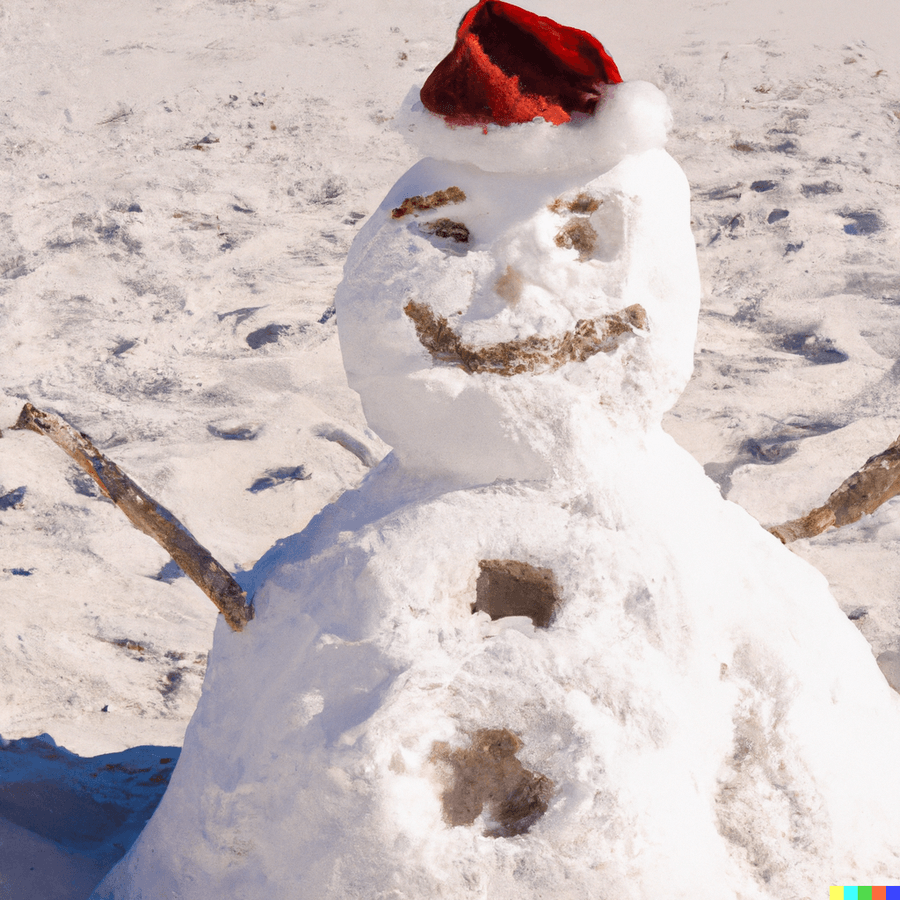 A smiling snowman made out of snow