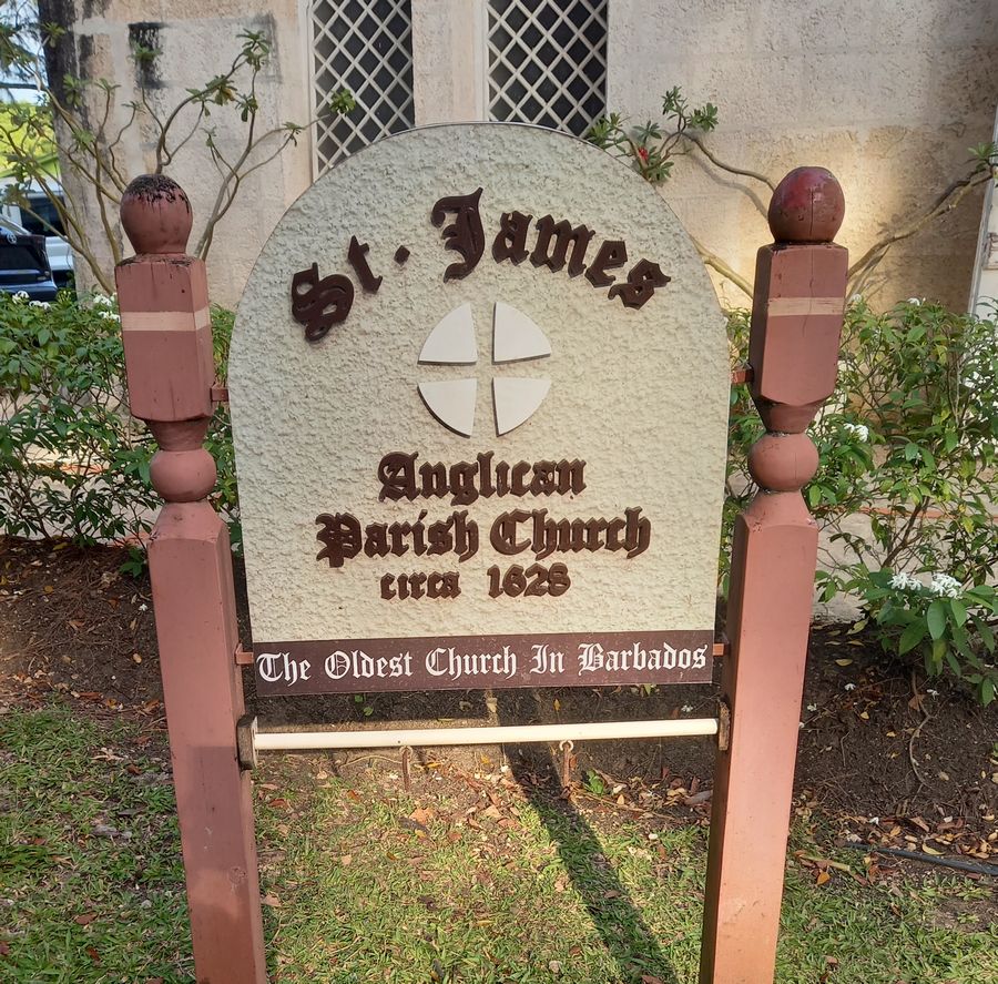 Sign at St. James Anglican Church recognizing it as the oldest church in Barbados.