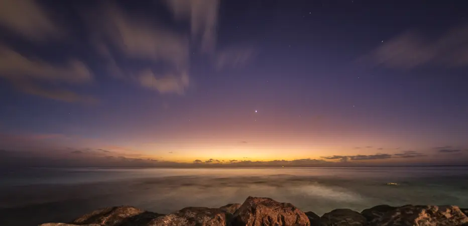 Stunning purple, pink and yellow sunset colours off Barbados