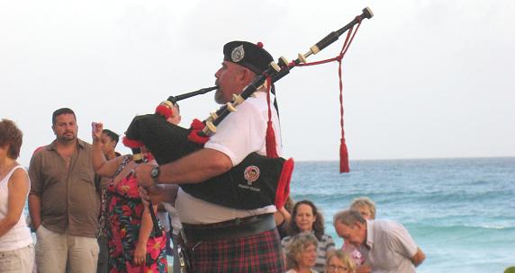 Scottish piper on the Barbados south coast boardwalk