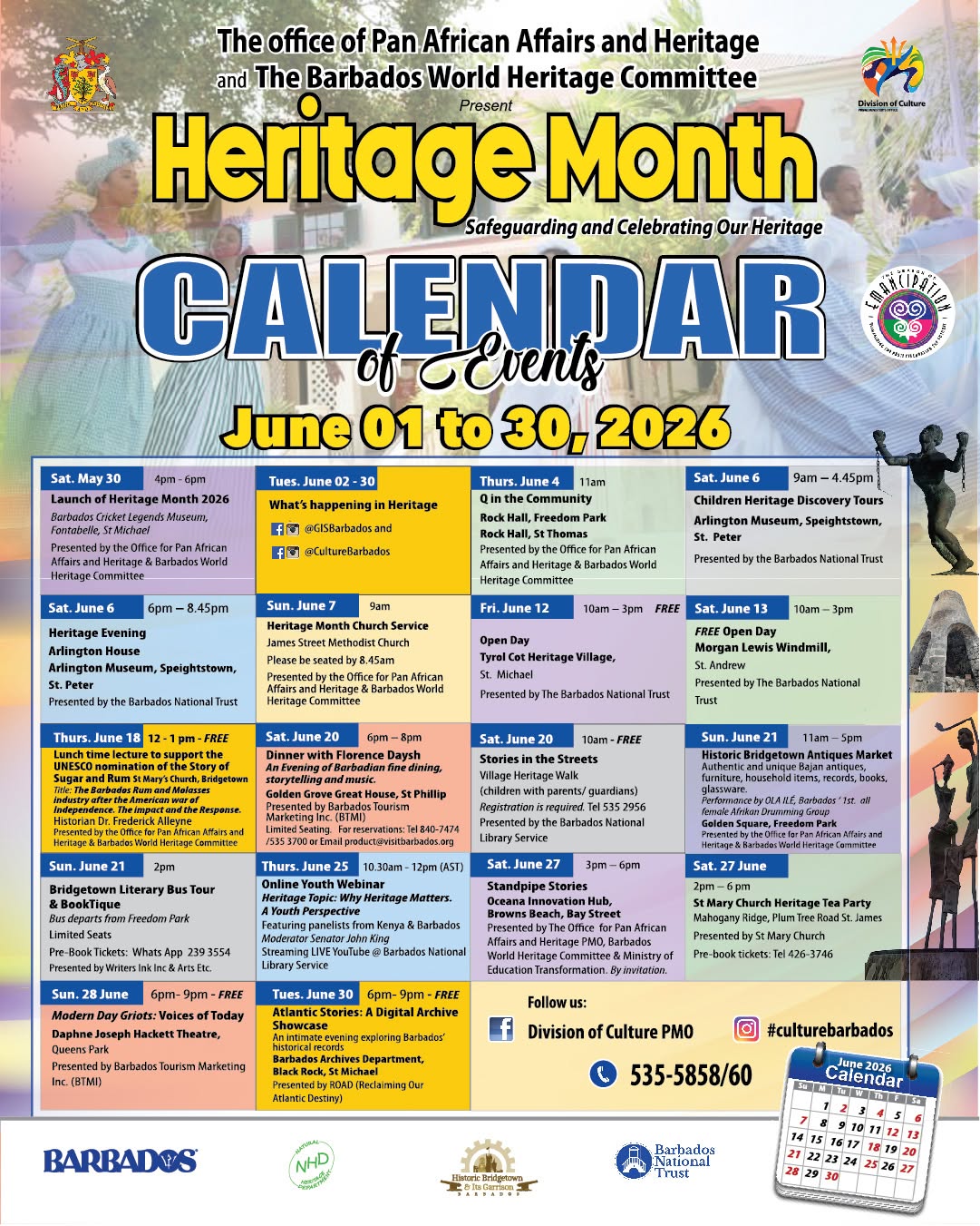 Calendar of events for Heritage Month 2026