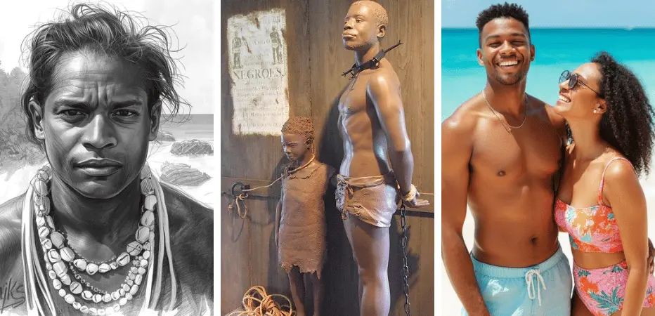 Amerinidian man, plantation slaves, modern Bajans