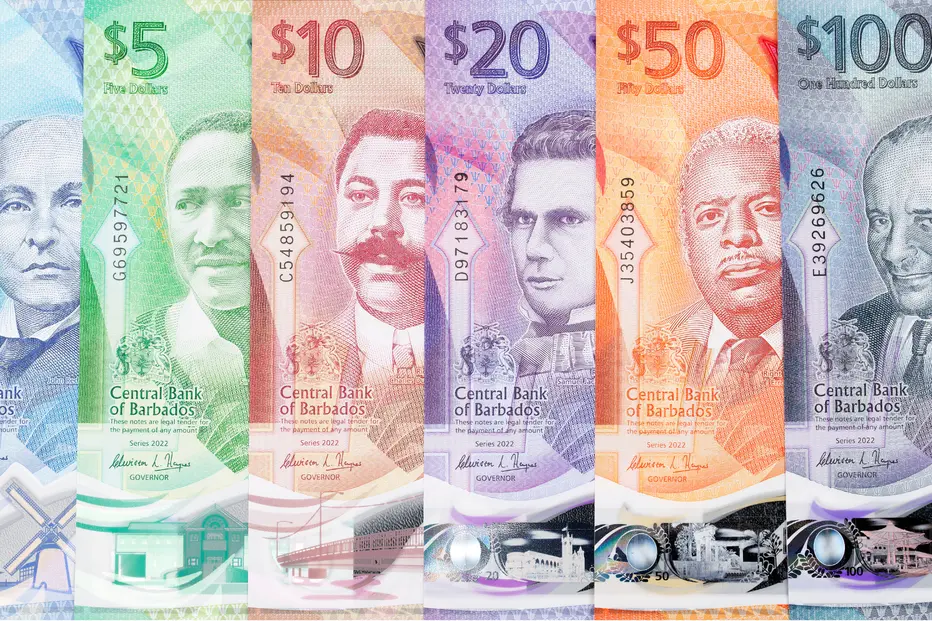 Barbados banknotes from $2 to $100
