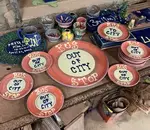 Plates by Earthworks Pottery featuring the bus stop design