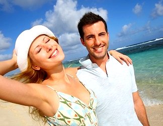 Happy couple on beach