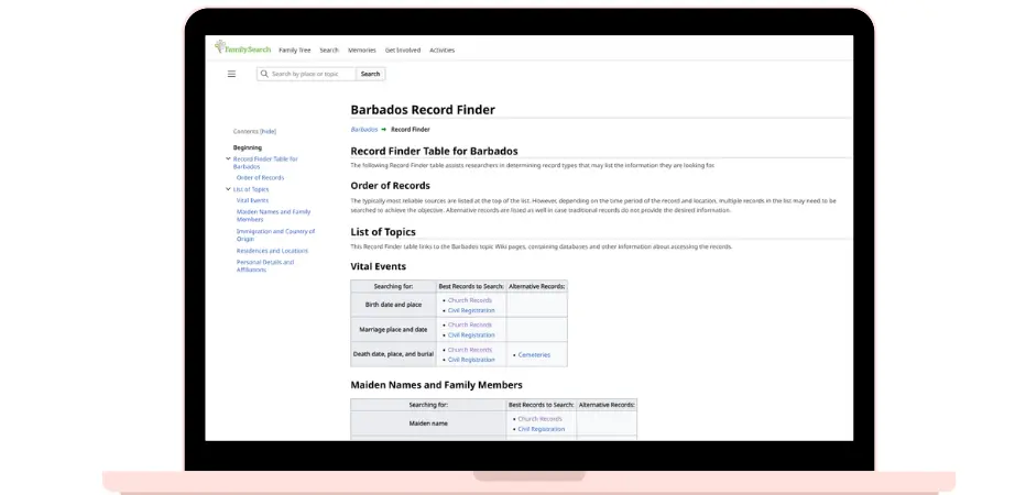 The FamilySearch.org website for researching your Barbados ancestry