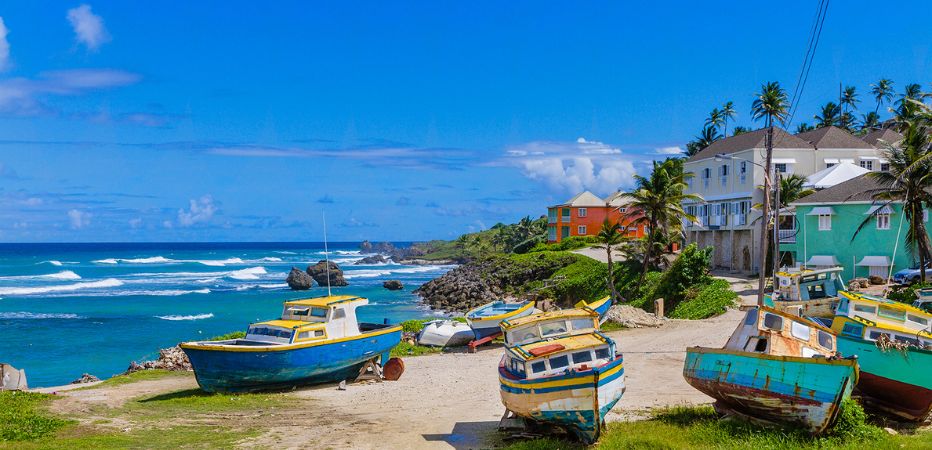 Colourful fishing boats hauled in for repairs