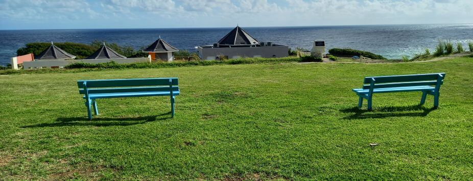 Benches overlooking the Atlantic Ocean