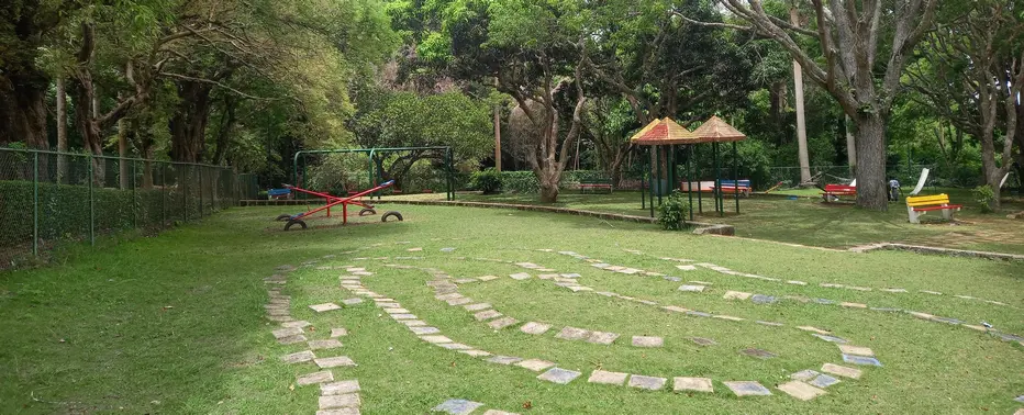 Panoramic view of the playpark with climbing frame and see saw