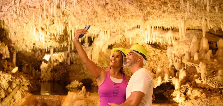 Couple taking a photo in Harrison's Cave