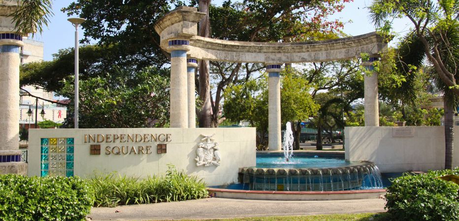 Independence Square sign and fountain