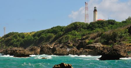 Looking across the bay towards Ragged Point lighthouse