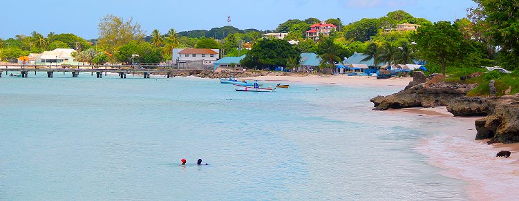 Beach, bay and jetty at Oistins