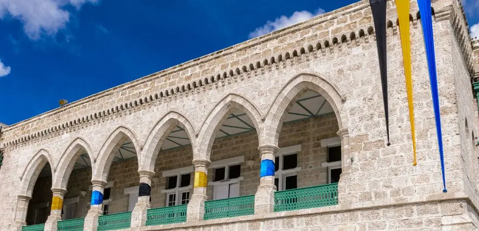 Magnificent Gothic arches along the building