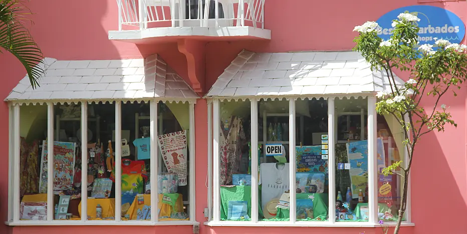 Best of Barbados gift window with a selection of tropical wares